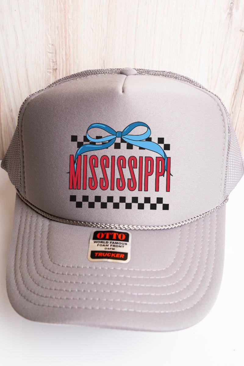 Bow Mississippi Check Otto Gray Foam Front Trucker Hat - Wholesale Accessory Market