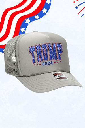 Faux Sequin Trump 2024 Transfer Otto Gray Foam Front Trucker Hat - Wholesale Accessory Market