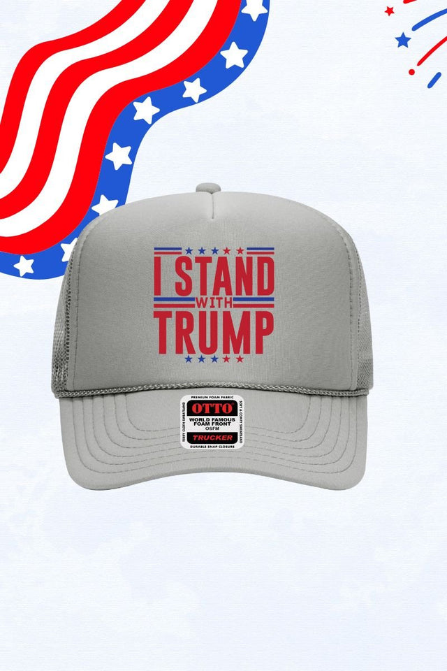 I Stand With Trump Otto Gray Foam Front Trucker Hat - Wholesale Accessory Market