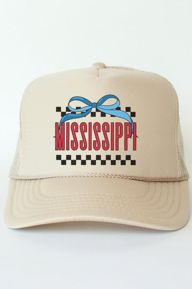 Bow Mississippi Check Otto Khaki Foam Front Trucker Hat - Wholesale Accessory Market