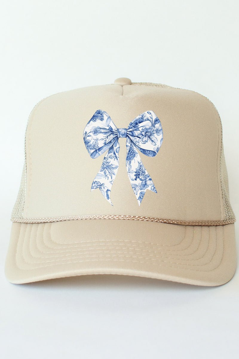 Chinoiserie Coquette Bow Otto Khaki Foam Front Trucker Hat - Wholesale Accessory Market