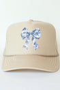 Chinoiserie Coquette Bow Otto Khaki Foam Front Trucker Hat - Wholesale Accessory Market