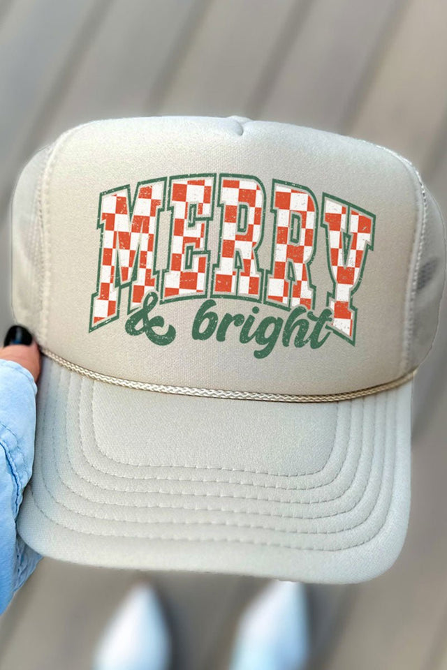 Merry And Bright Checkered Otto Khaki Foam Front Trucker Hat - Wholesale Accessory Market