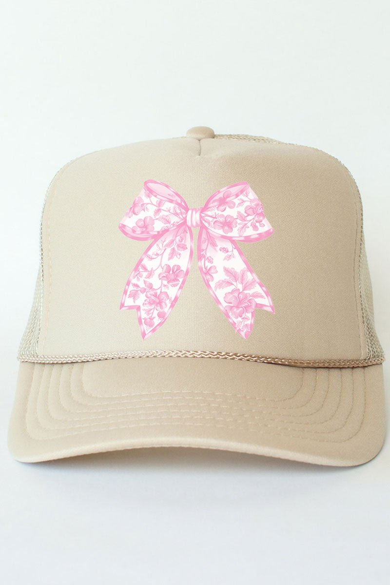 Pink Chinoiserie Coquette Otto Khaki Foam Front Trucker Hat - Wholesale Accessory Market