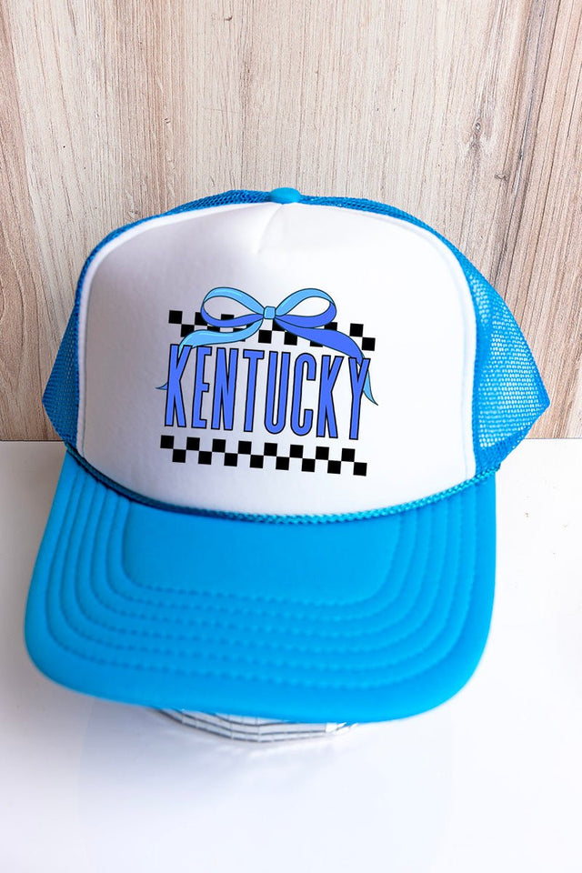 Bow Kentucky Check Otto Neon Blue with White Foam Front Trucker Hat - Wholesale Accessory Market