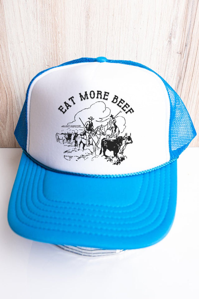 Eat More Beef Neon Blue with White Foam Front Trucker Hat - Wholesale Accessory Market