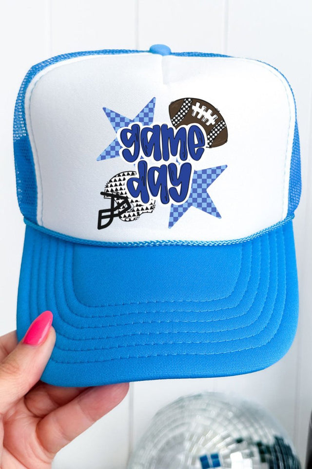 Royal Blue Football Fever Otto Neon Blue with White Foam Front Trucker Hat - Wholesale Accessory Market