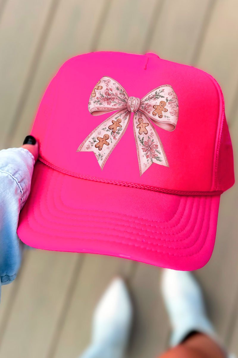 Gingerbread Coquette Bow Otto Neon Pink Foam Front Trucker Hat - Wholesale Accessory Market