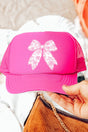 Pink Chinoiserie Coquette Bow Otto Neon Pink Foam Front Trucker Hat - Wholesale Accessory Market