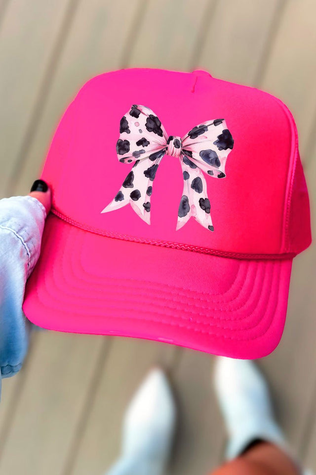 Pink Cow Coquette Bow Otto Neon Pink Foam Front Trucker Hat - Wholesale Accessory Market