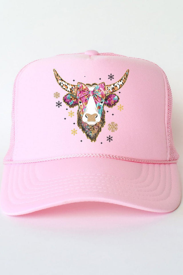 Brush Stroke Highland Cow Otto Soft Pink Foam Front Trucker Hat - Wholesale Accessory Market