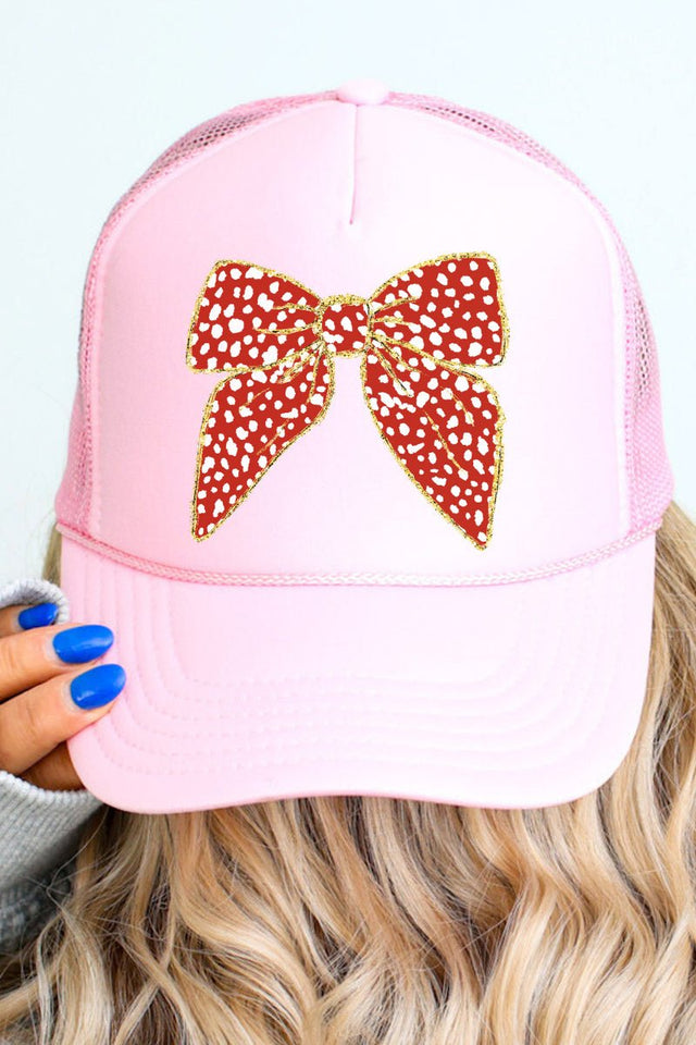 Red Dot Coquette Bow Otto Soft Pink Foam Front Trucker Hat - Wholesale Accessory Market