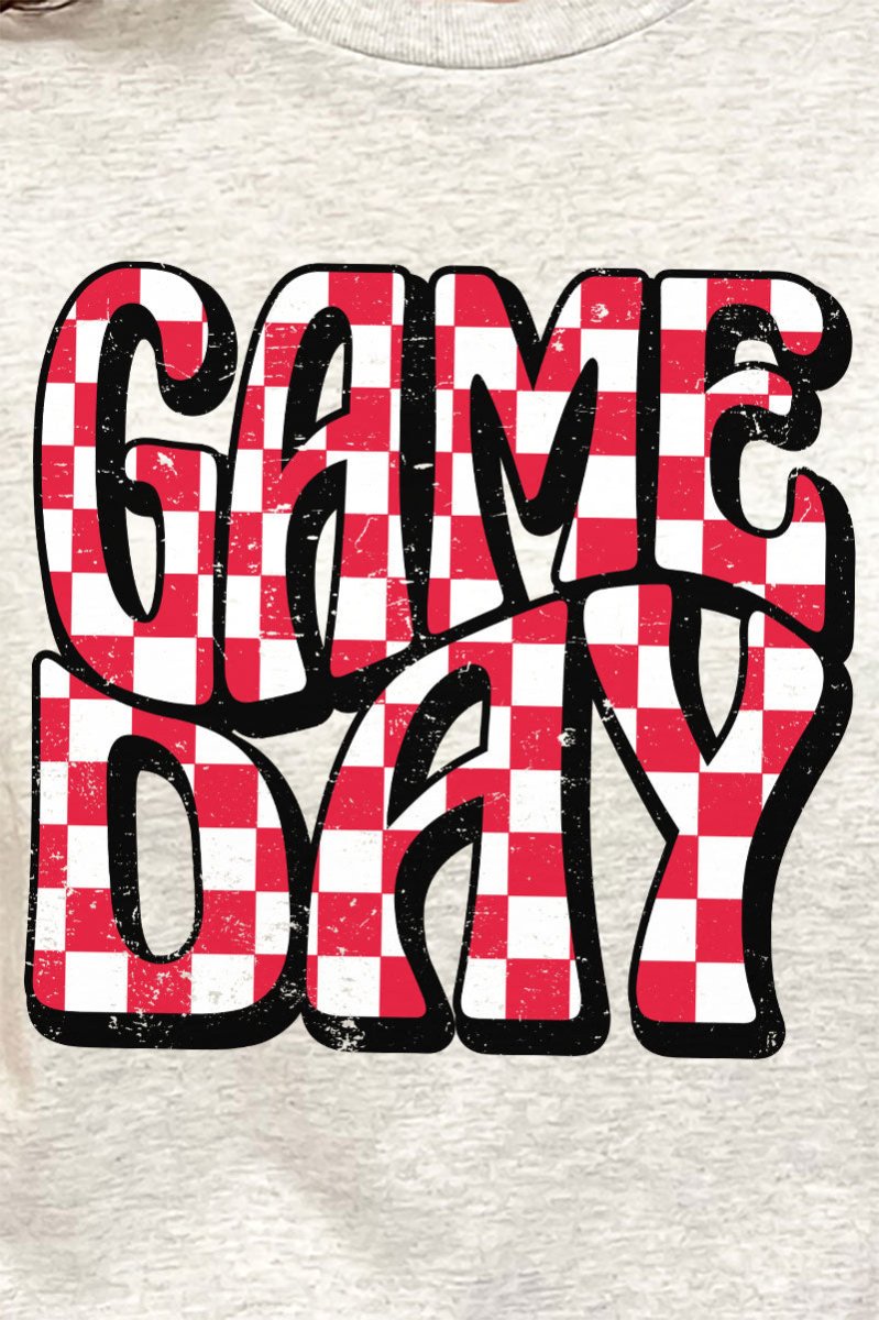 Red Checkered Game Day Short Sleeve Relaxed Fit T - Shirt - Wholesale Accessory Market