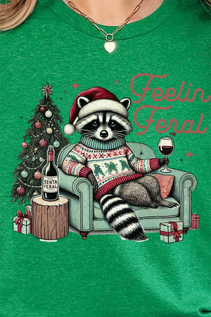 Feelin' Feral Christmas Short Sleeve Relaxed Fit T-Shirt - Wholesale Accessory Market