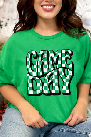 Green Checkered Game Day Short Sleeve Relaxed Fit T - Shirt - Wholesale Accessory Market