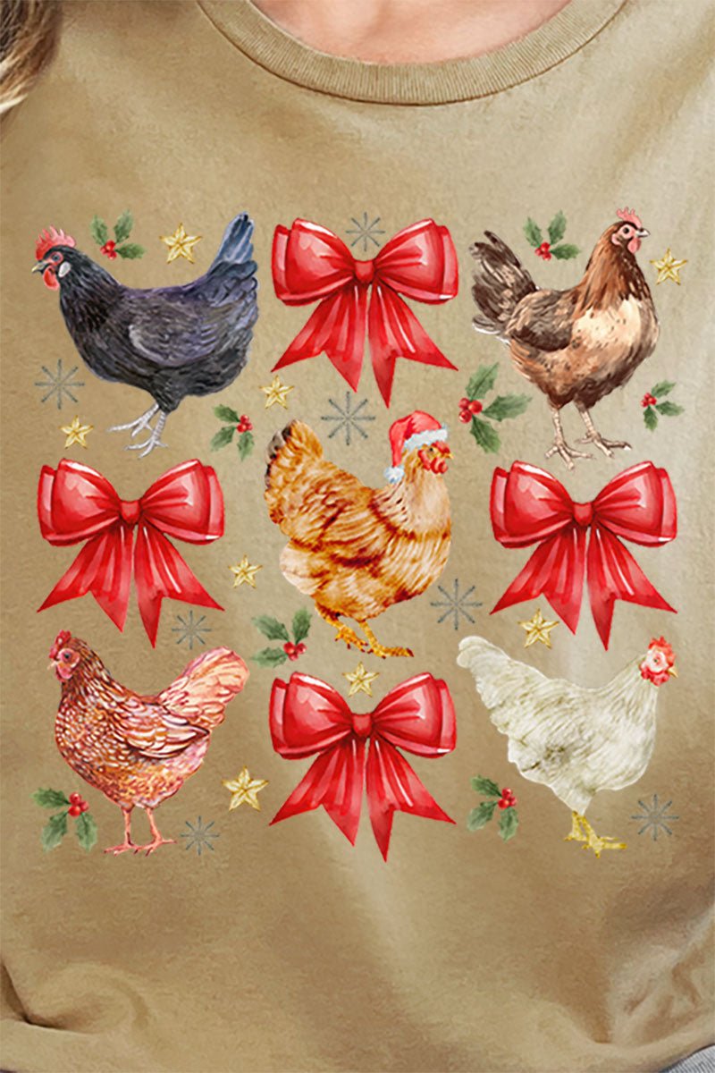 Festive Chickens And Coquette Bows Short Sleeve Relaxed Fit T-Shirt - Wholesale Accessory Market