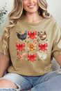 Festive Chickens And Coquette Bows Short Sleeve Relaxed Fit T-Shirt - Wholesale Accessory Market