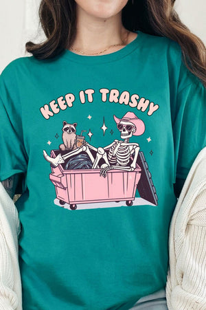 Keep It Trashy Skeleton Short Sleeve Relaxed Fit T-Shirt - Wholesale Accessory Market