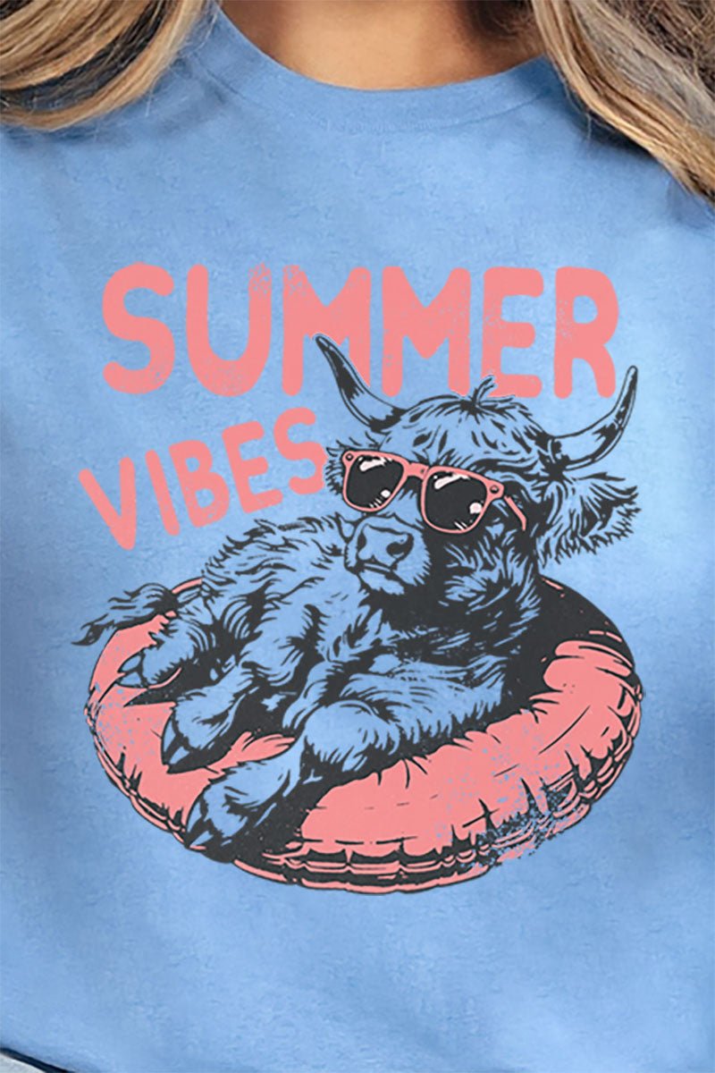 Summer Vibes Highland Cow Short Sleeve Relaxed Fit T - Shirt - Wholesale Accessory Market