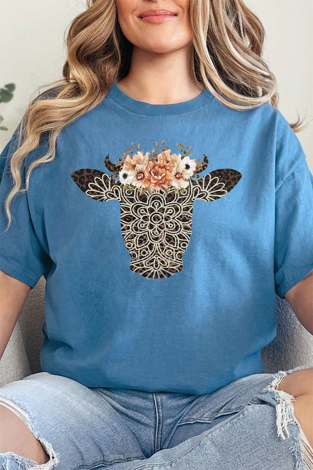 Leopard Boho Heifer Short Sleeve Relaxed Fit T-Shirt - Wholesale Accessory Market