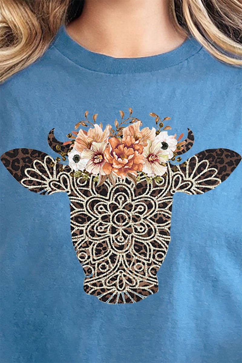 Leopard Boho Heifer Short Sleeve Relaxed Fit T-Shirt - Wholesale Accessory Market