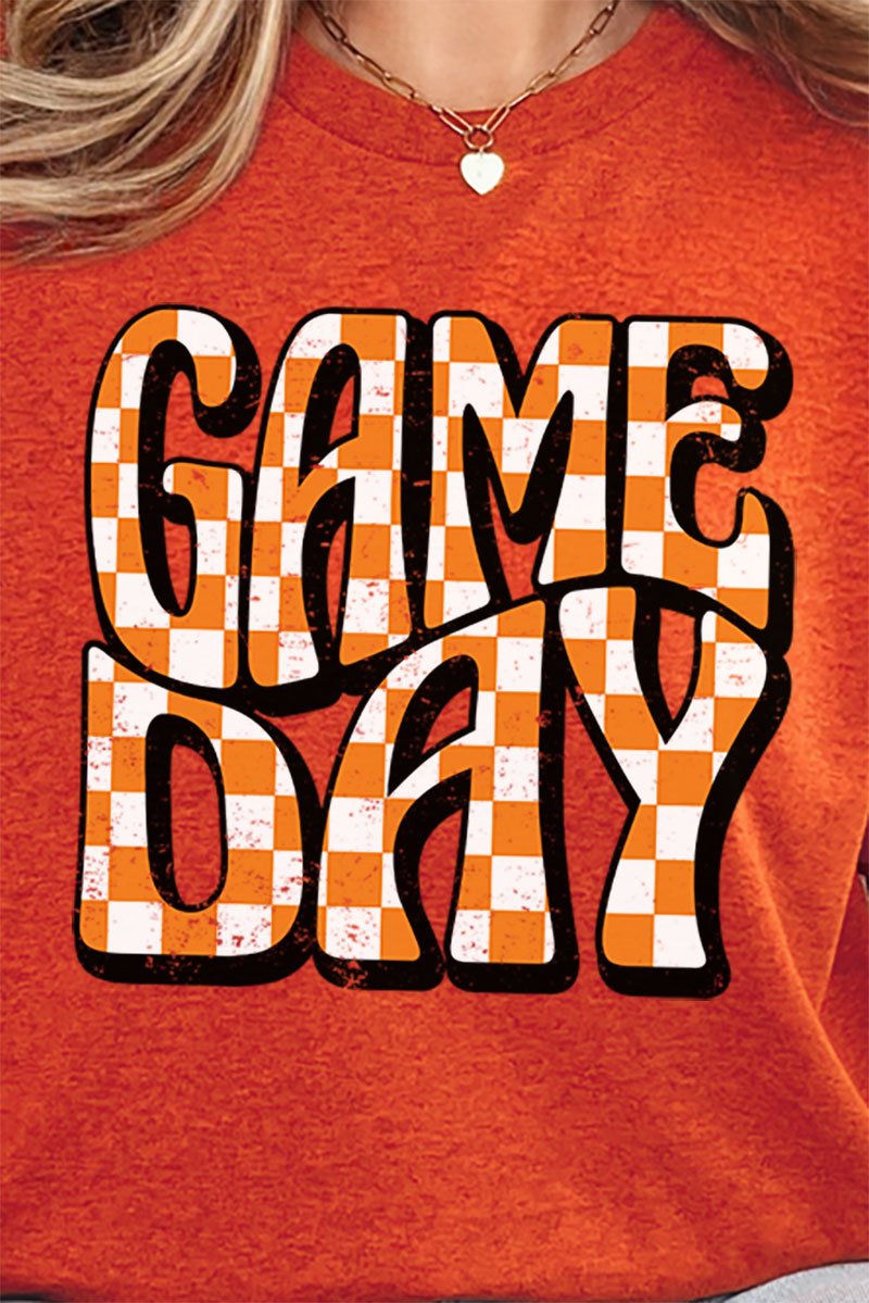 Orange Checkered Game Day Short Sleeve Relaxed Fit T - Shirt - Wholesale Accessory Market