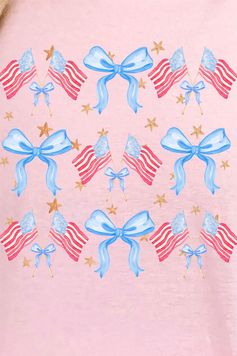 American Flags And Coquette Bows Short Sleeve Relaxed Fit T-Shirt - Wholesale Accessory Market