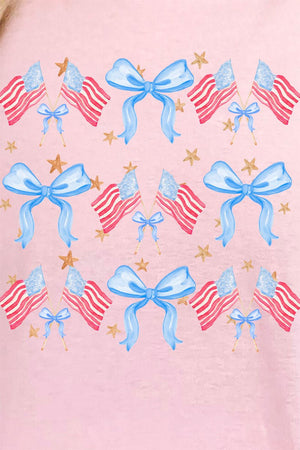 American Flags And Coquette Bows Short Sleeve Relaxed Fit T-Shirt - Wholesale Accessory Market