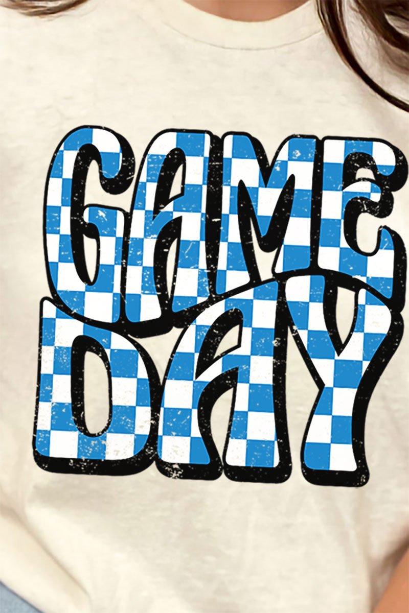 Blue Checkered Game Day Short Sleeve Relaxed Fit T - Shirt - Wholesale Accessory Market