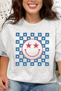 Checkered Retro Patriotic Smile Short Sleeve Relaxed Fit T-Shirt - Wholesale Accessory Market