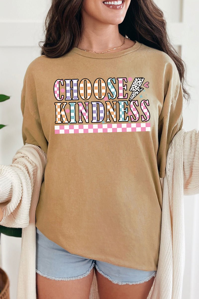 Colorful Checkered Choose Kindness Short Sleeve Relaxed Fit T - Shirt - Wholesale Accessory Market