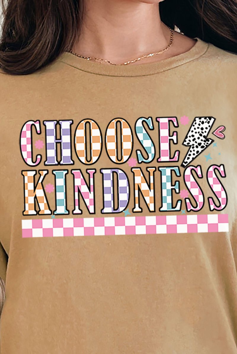 Colorful Checkered Choose Kindness Short Sleeve Relaxed Fit T - Shirt - Wholesale Accessory Market