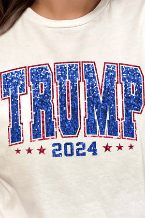 Faux Sequin Trump 2024 Transfer Short Sleeve Relaxed Fit T - Shirt - Wholesale Accessory Market