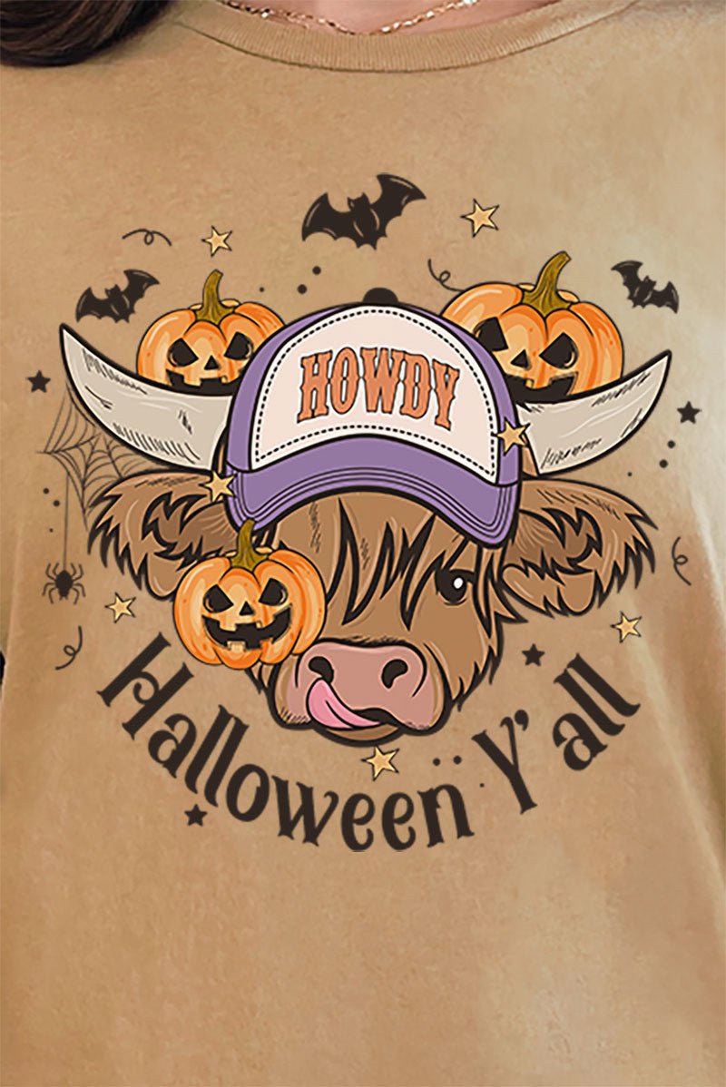 Howdy Halloween Highland Cow Short Sleeve Relaxed Fit T - Shirt - Wholesale Accessory Market