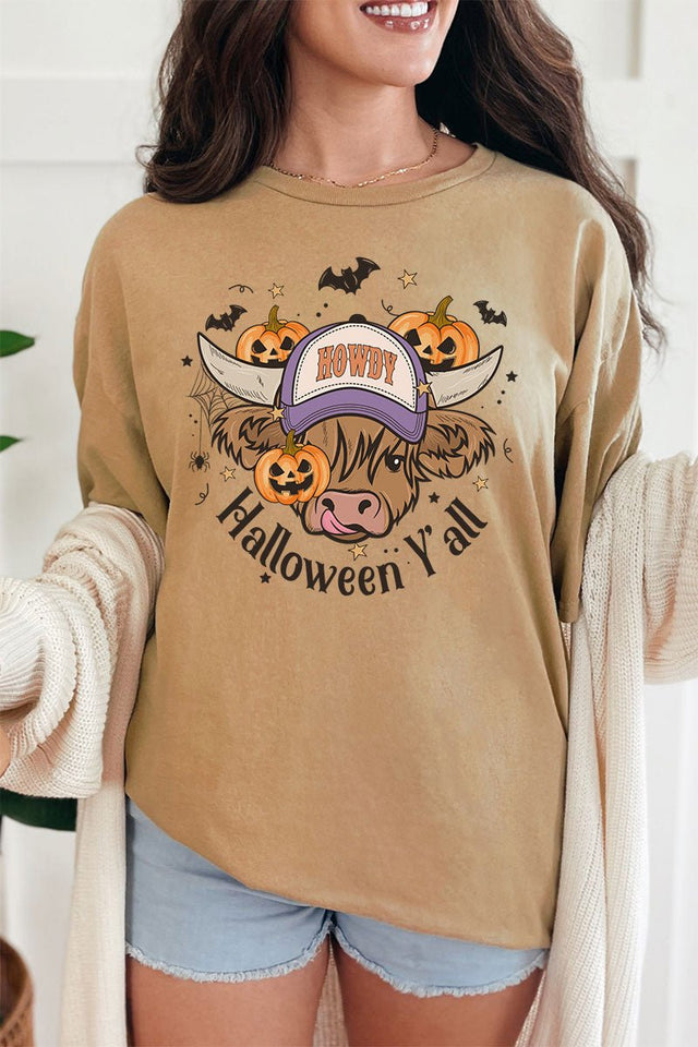 Howdy Halloween Highland Cow Short Sleeve Relaxed Fit T - Shirt - Wholesale Accessory Market