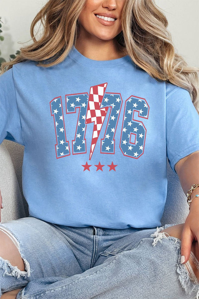 Patriotic 1776 Lightning Bolt Short Sleeve Relaxed Fit T-Shirt - Wholesale Accessory Market