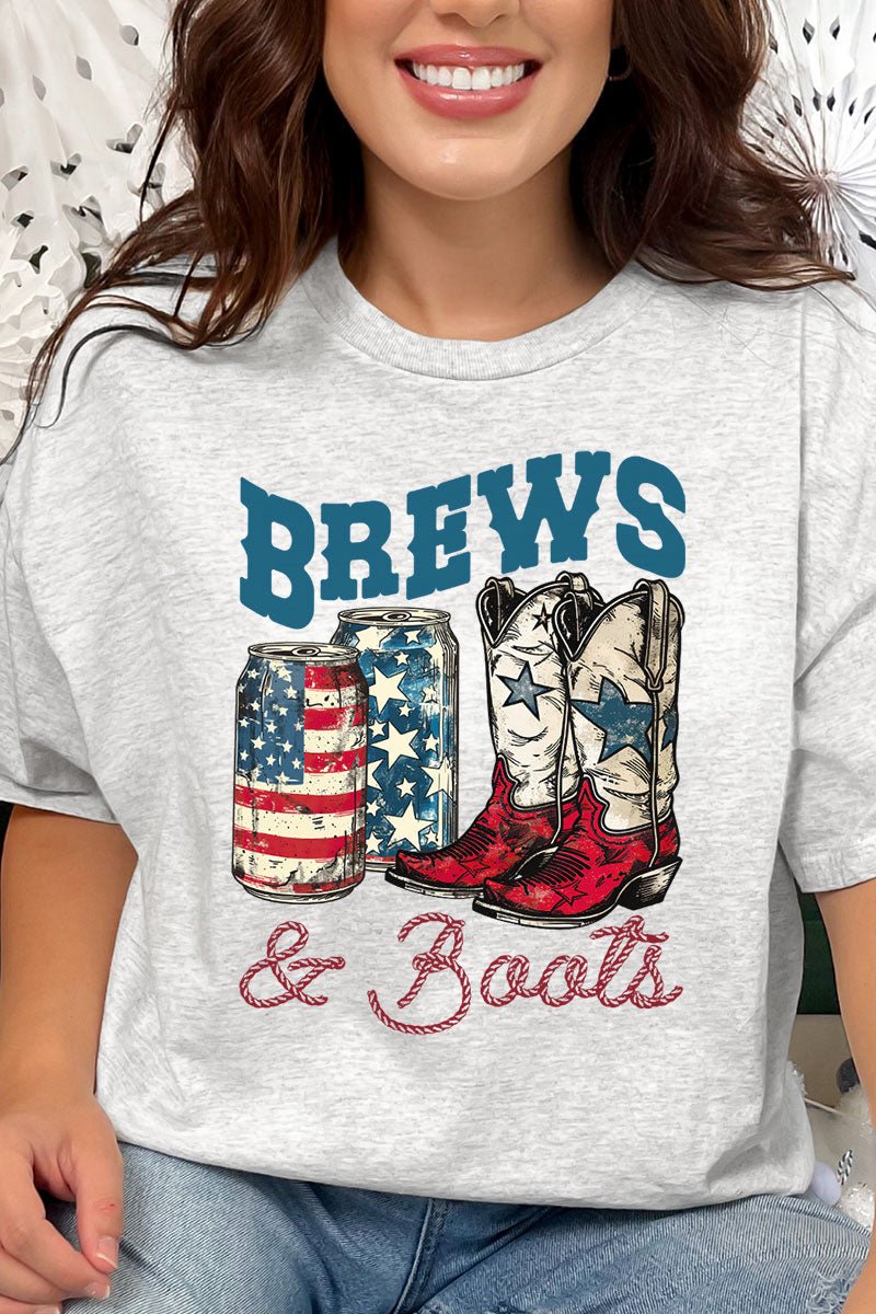 Patriotic Brews And Boots Short Sleeve Relaxed Fit T-Shirt - Wholesale Accessory Market