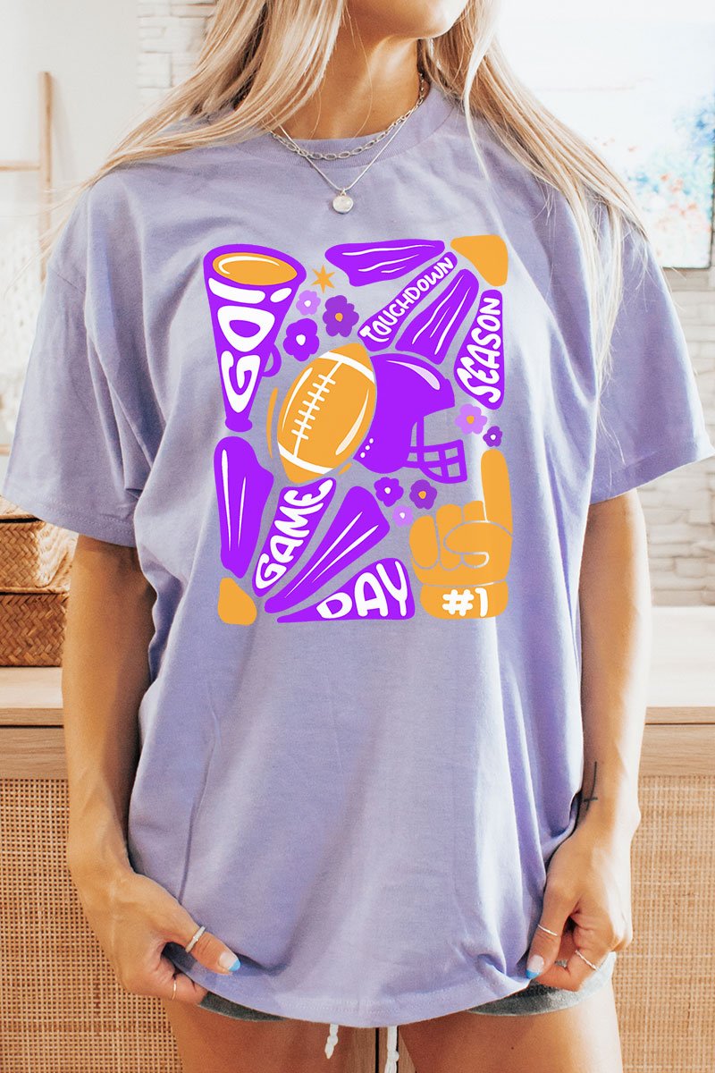 Purple Doodle Touchdown Season Short Sleeve Relaxed Fit T - Shirt - Wholesale Accessory Market