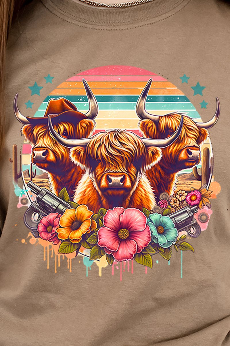 Western Highland Cow Trio Short Sleeve Relaxed Fit T - Shirt - Wholesale Accessory Market