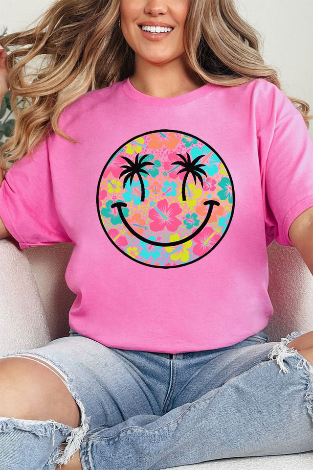 Palm Tree Smile Short Sleeve Relaxed Fit T - Shirt - Wholesale Accessory Market