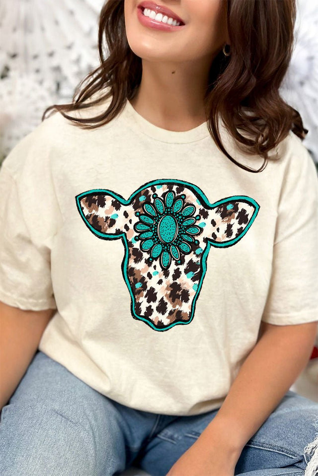 Leopard Concho Cow Short Sleeve Relaxed Fit T - Shirt - Wholesale Accessory Market