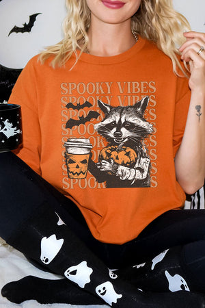 Raccoon Spooky Vibes Short Sleeve Relaxed Fit T - Shirt - Wholesale Accessory Market