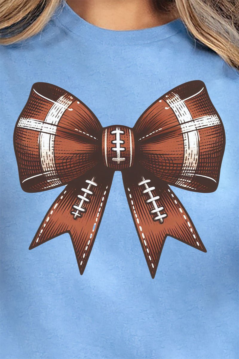 Football Coquette Bow Short Sleeve Relaxed Fit T - Shirt - Wholesale Accessory Market