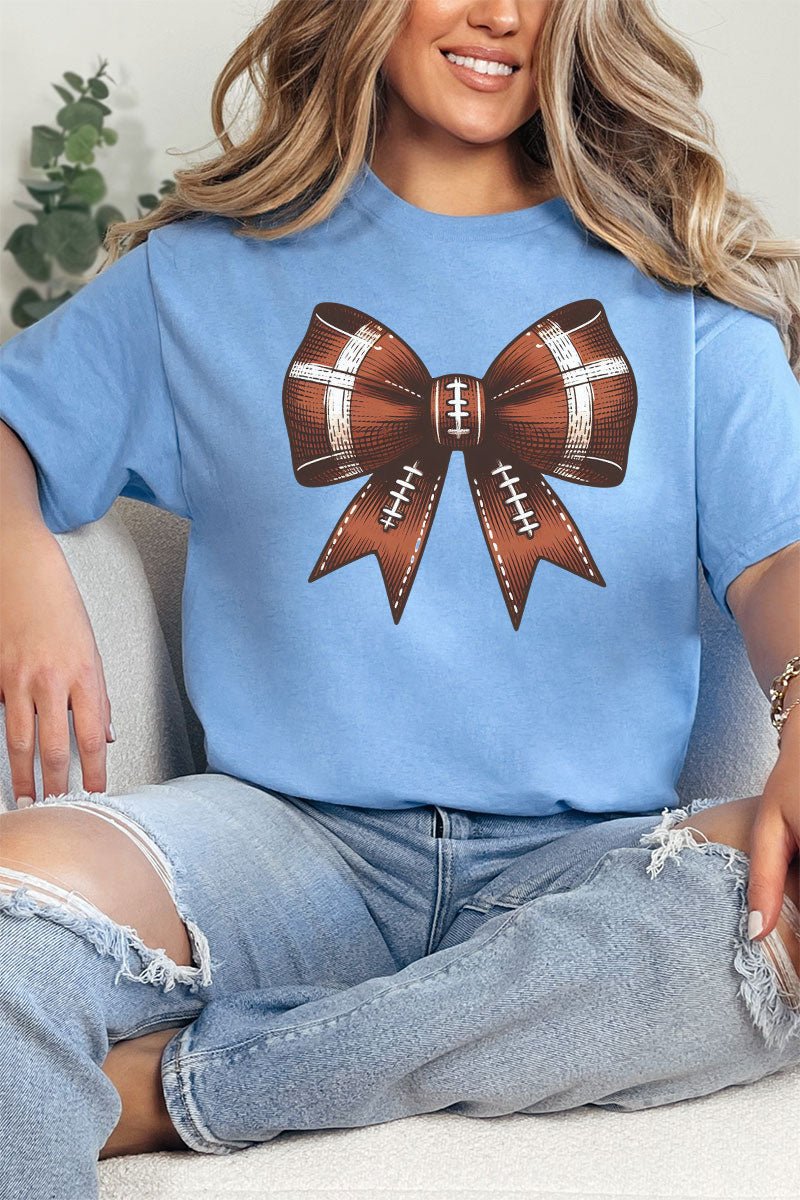 Football Coquette Bow Short Sleeve Relaxed Fit T - Shirt - Wholesale Accessory Market