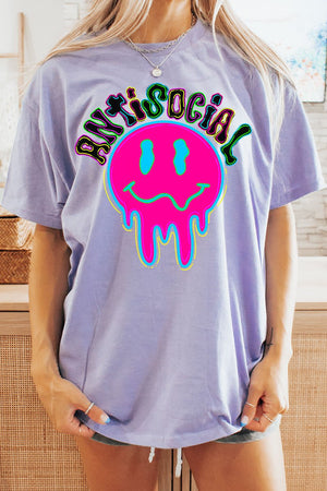 Neon Antisocial Smile Short Sleeve Relaxed Fit T-Shirt - Wholesale Accessory Market