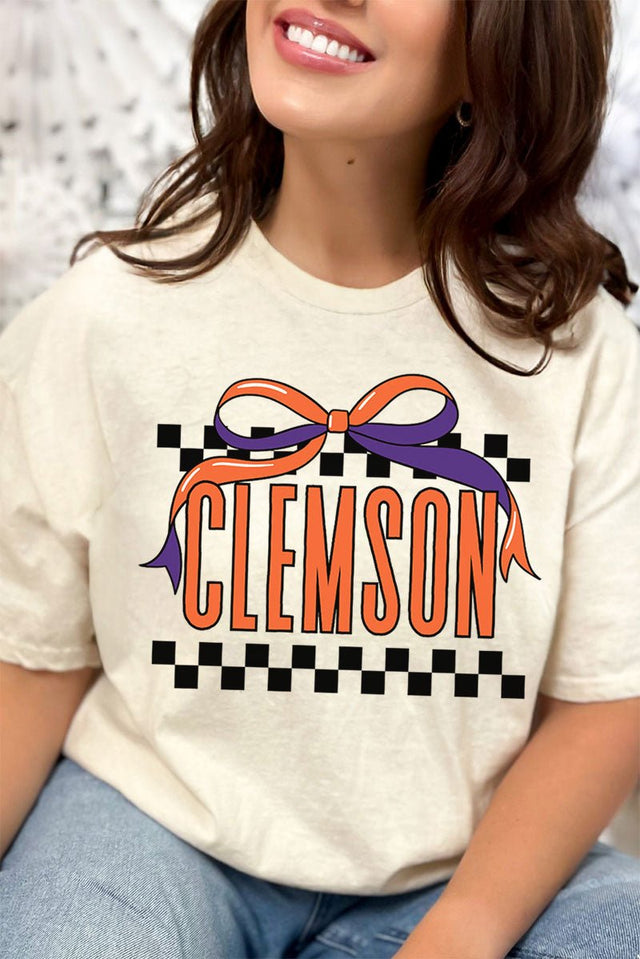 Bow Clemson Check Short Sleeve Relaxed Fit T-Shirt - Wholesale Accessory Market