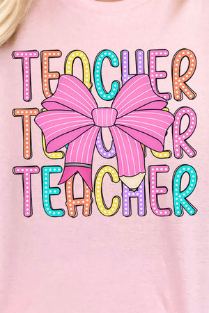 Colorful Teacher Coquette Bow Short Sleeve Relaxed Fit T - Shirt - Wholesale Accessory Market