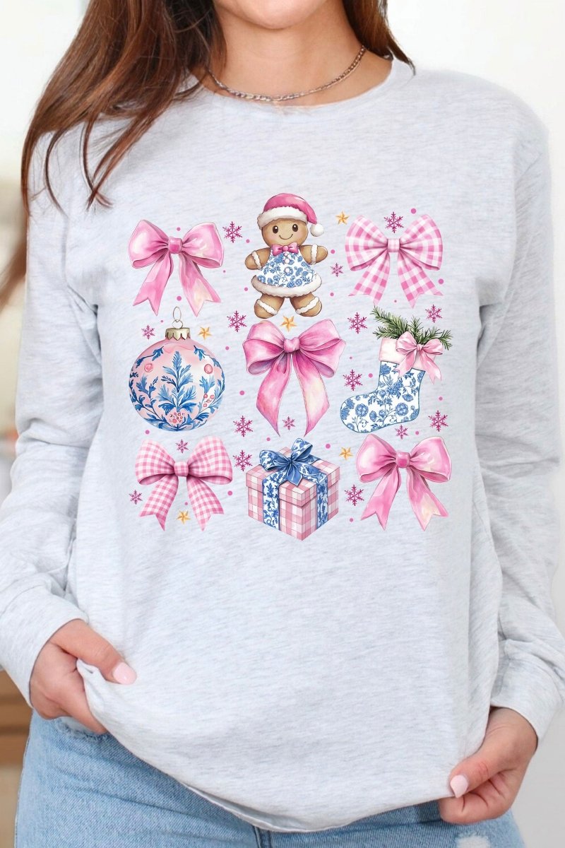 Pink Chinoiserie Christmas Heavy Cotton Long Sleeve Adult T-Shirt - Wholesale Accessory Market