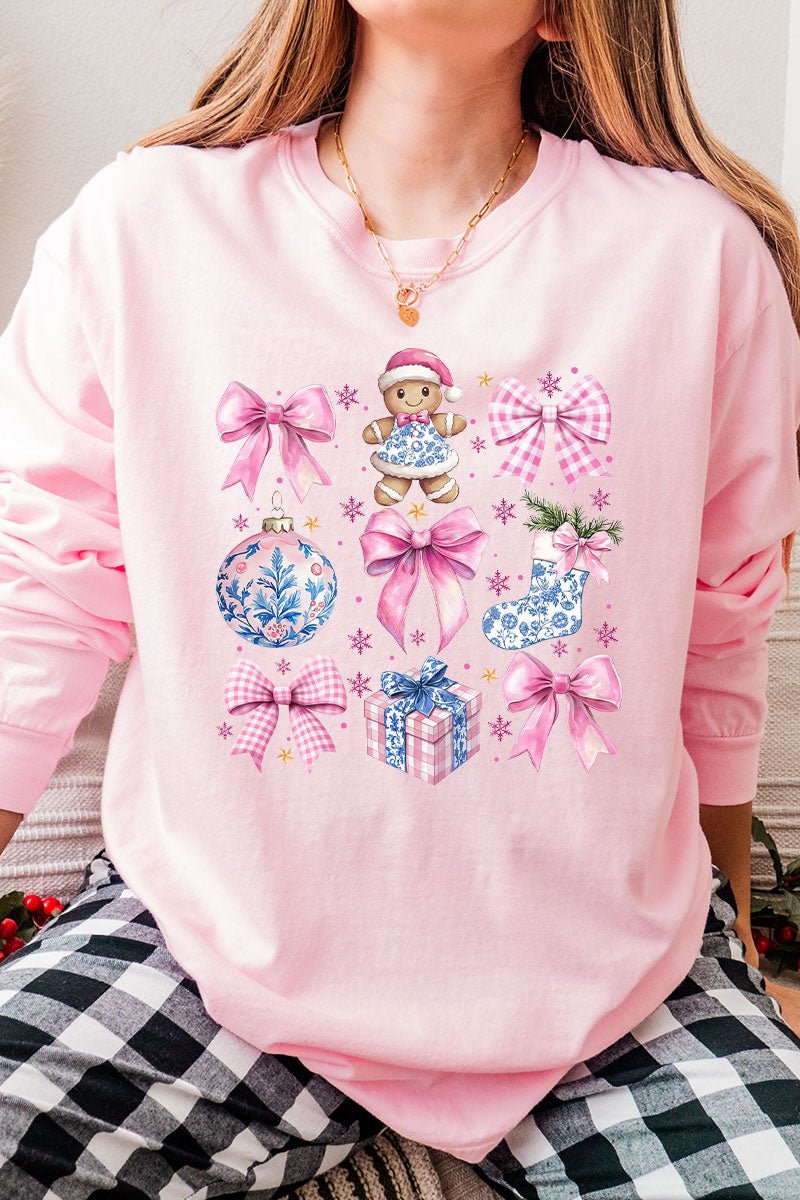 Pink Chinoiserie Christmas Heavy Cotton Long Sleeve Adult T-Shirt - Wholesale Accessory Market