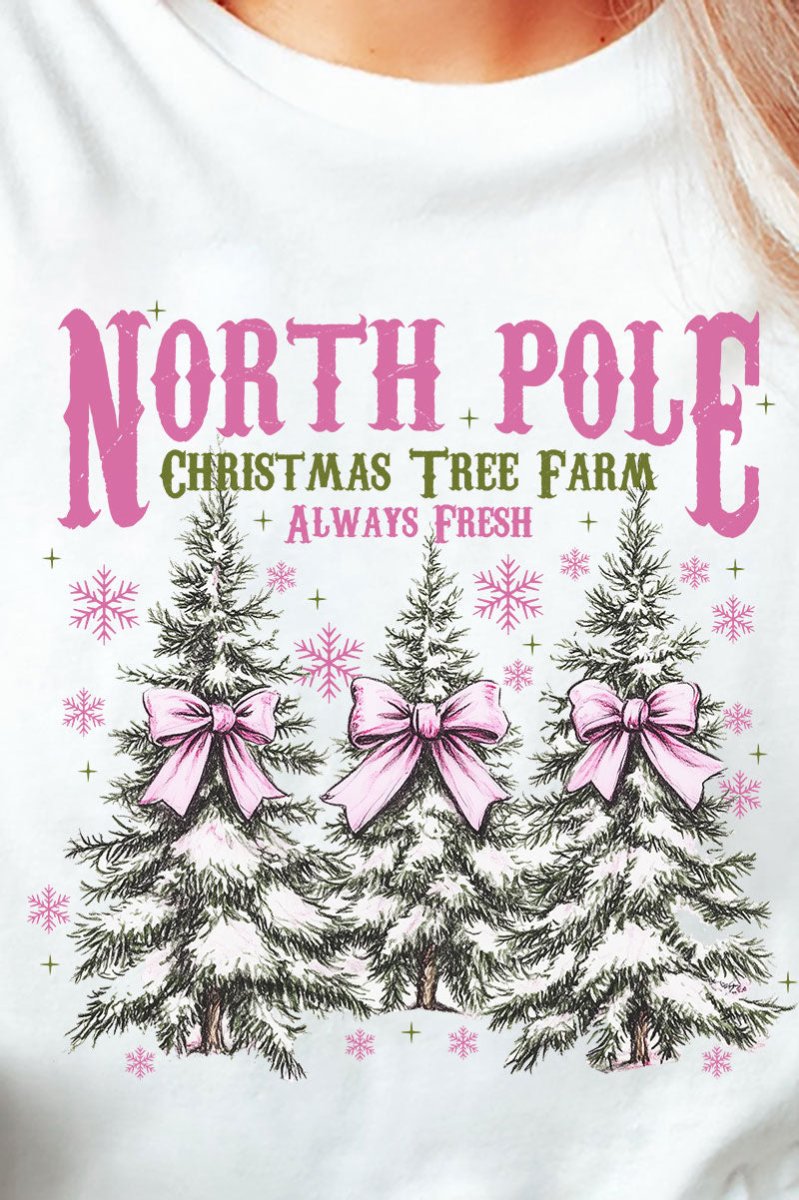 Pink North Pole Christmas Tree Farm Heavy Cotton Long Sleeve Adult T-Shirt - Wholesale Accessory Market